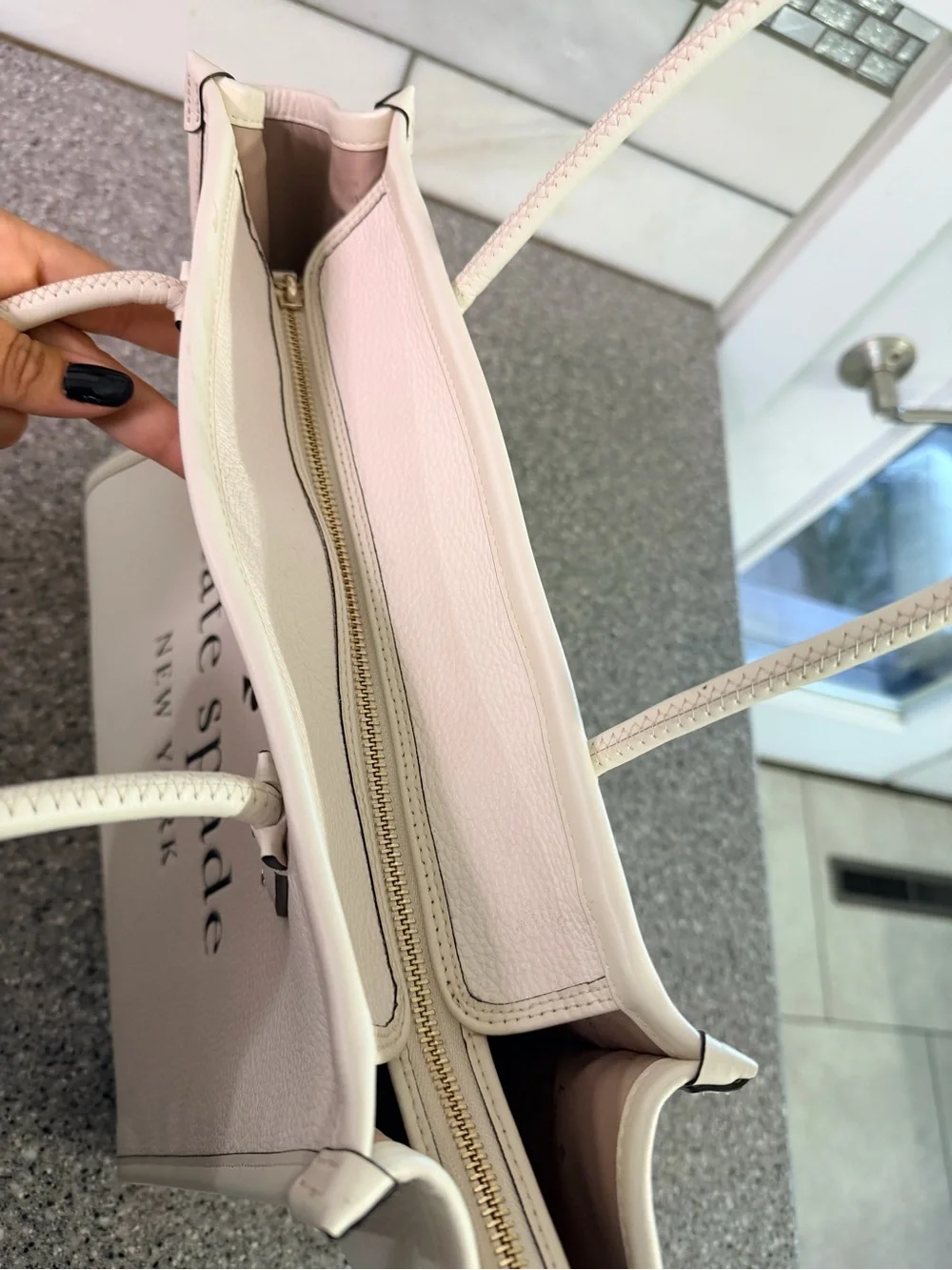 kate spade ivory/cream Leather Logo Tote